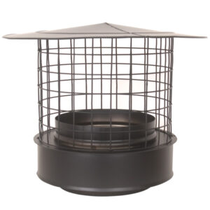 Rain Cap With Birdguard For Twin Wall Flue Pipe - 6" (150mm) - Black
